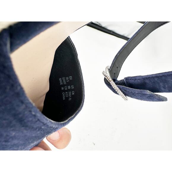 STUART WEITZMAN Crystal Buckle Espadrille Wedge Sandal In Navy 39.5 - Picture 3 of 8